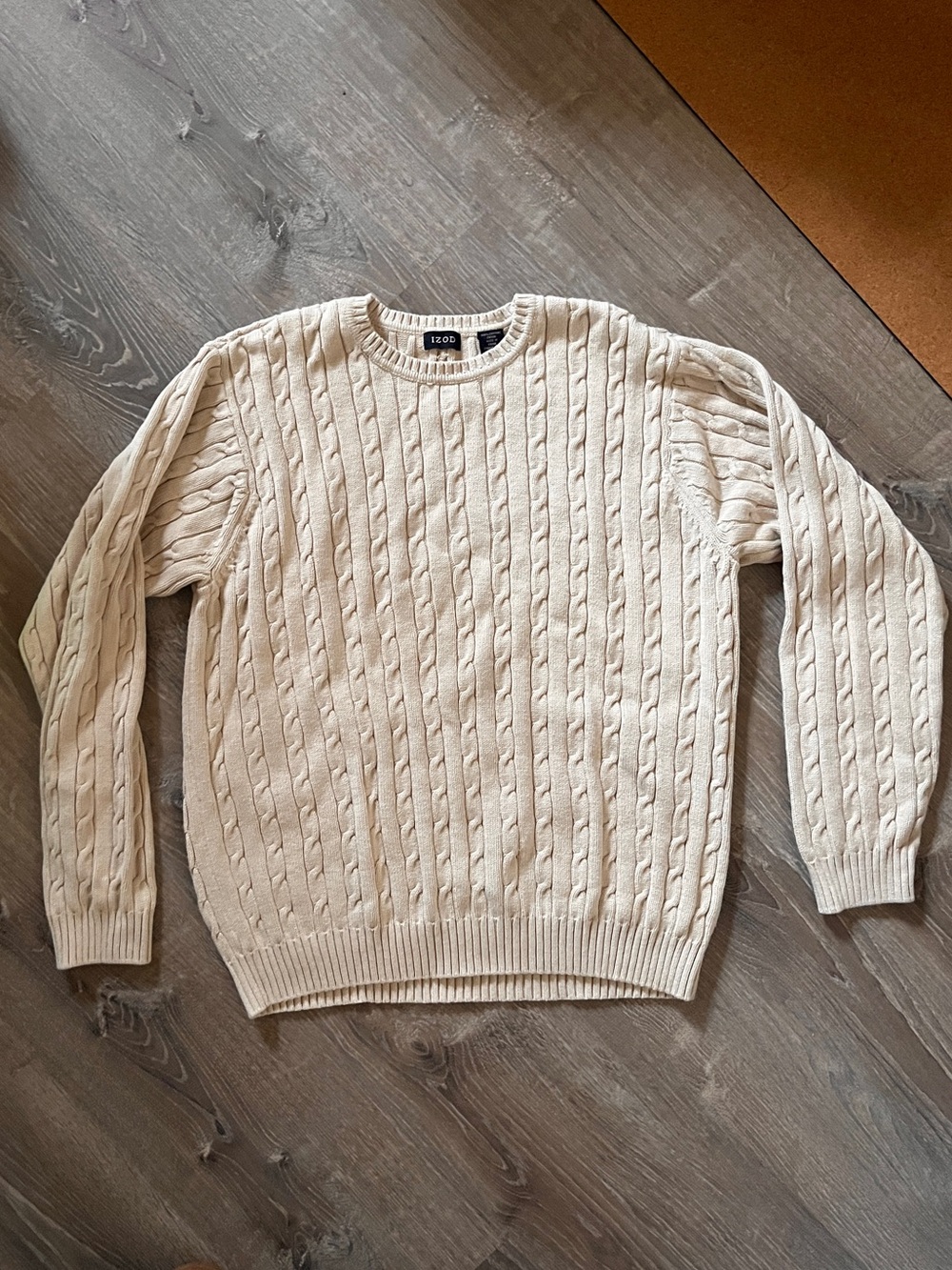 IZOD Men’s 90s Cream Cotton Cable Knit Crewneck Sweater